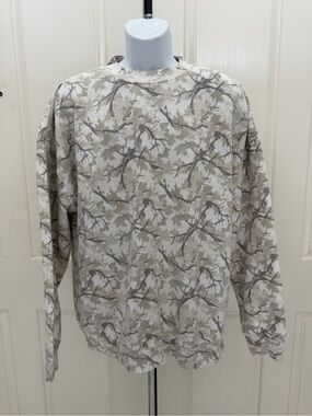 State of Mine Beige Camo Leaf-Print Long Sleeve SweatShirt Sz XL